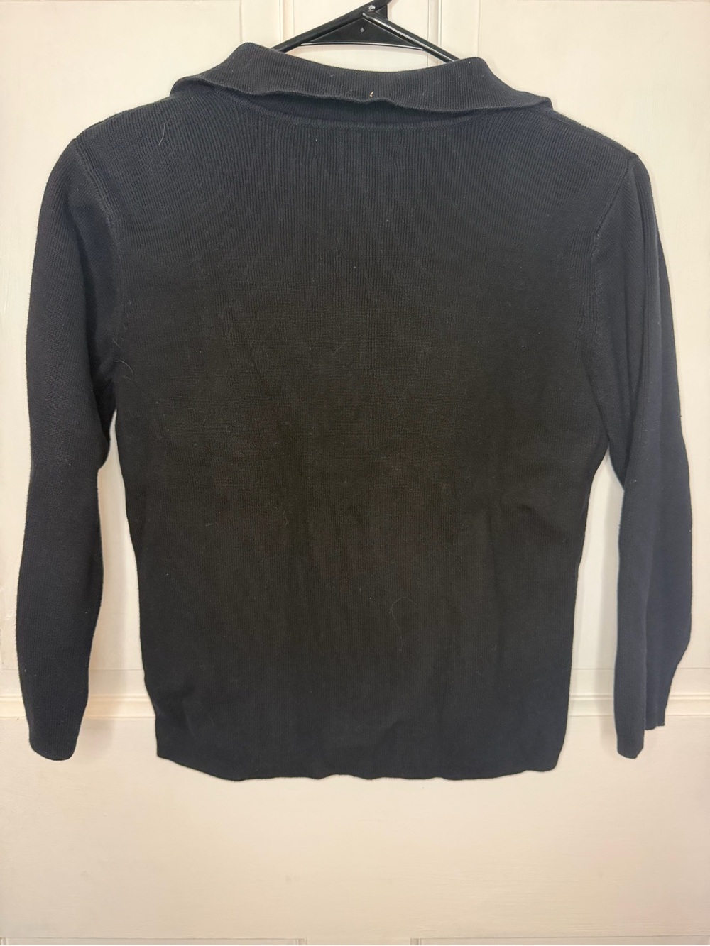 Kate Hill Petites S Cotton Knit Pullover Sweater V-Neck Collared Black Solid LS - Picture 2 of 5